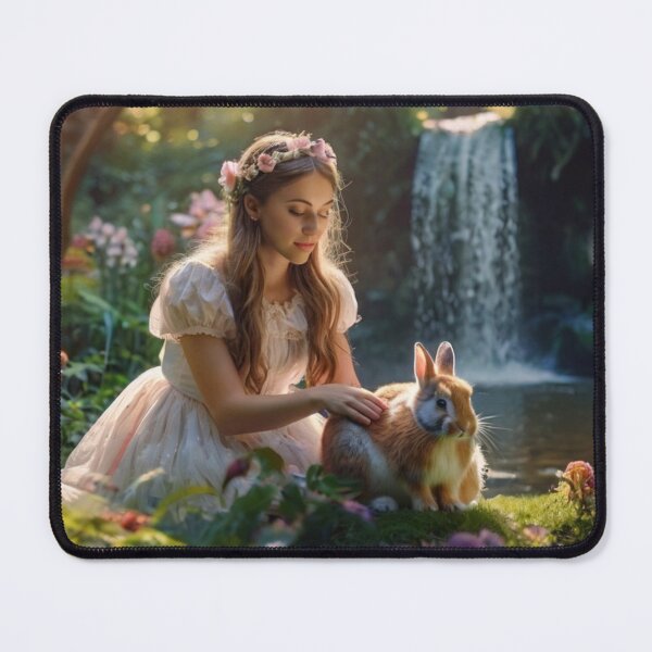 Item preview, Graceful Woman with Rabbit in the Garden by the Waterfall designed and sold by BlareBlare.
