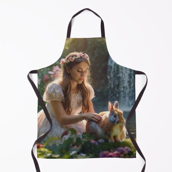 Item preview, Graceful Woman with Rabbit in the Garden by the Waterfall designed and sold by BlareBlare.
