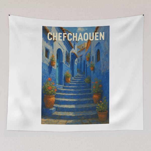 Item preview, Chefchaouen Morocco Blue Streets with Flowers designed and sold by Aryabek.