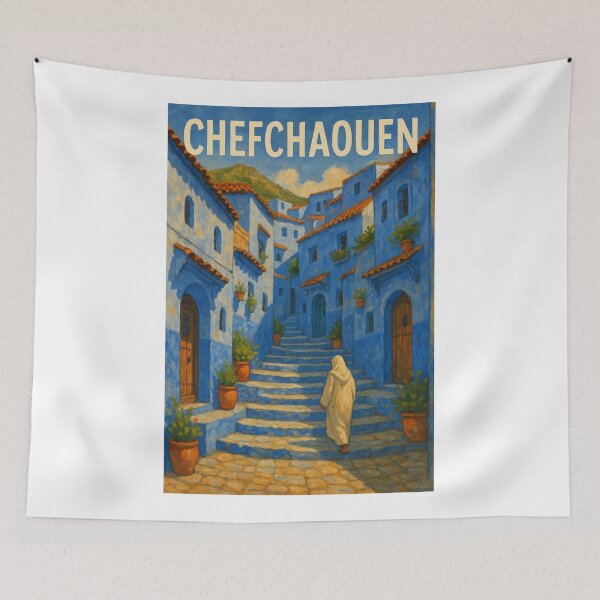 Item preview, Chefchaouen Morocco Stairs with Traditional Robe designed and sold by Aryabek.
