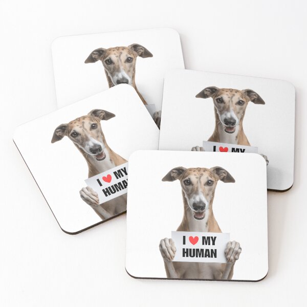 Artikelvorschau, Niedlicher Windhund mit Schild „Ich liebe meinen Menschen“ entworfen und verkauft von LazyOwlStore.