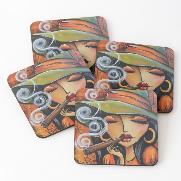 Item preview, Bring Halloween to Life with a Fashionable Witch with Red Lipstick Smoking a Cigar Amidst Spiraling Smoke  designed and sold by OlfactoART Studio.