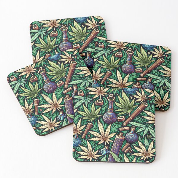 Item preview, Seamless Pattern of Marijuana Leaves and Smoking Accessories with Artistic Design designed and sold by KanDa-Shop.