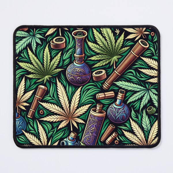Item preview, Seamless Pattern of Marijuana Leaves and Smoking Accessories with Artistic Design designed and sold by KanDa-Shop.
