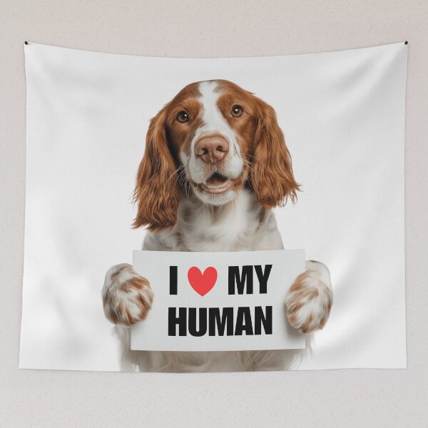 Item preview, Cute Welsh Springer Spaniel dog with Signboard I love my Human  designed and sold by LazyOwlStore.