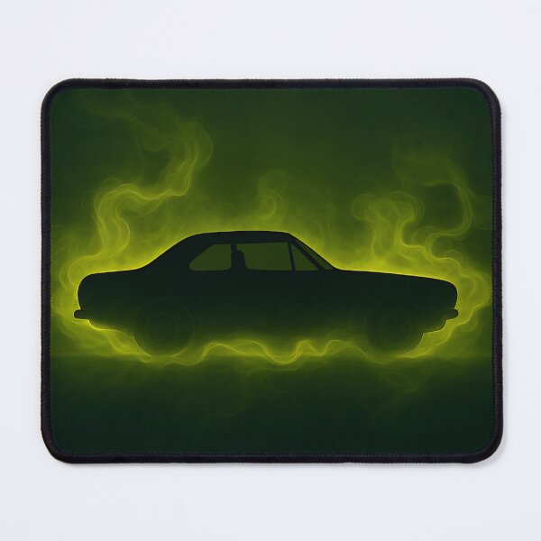 Item preview, Minimalist Car Silhouette with Yellow Neon Smoke – Dark Moody designed and sold by PosterFuel.
