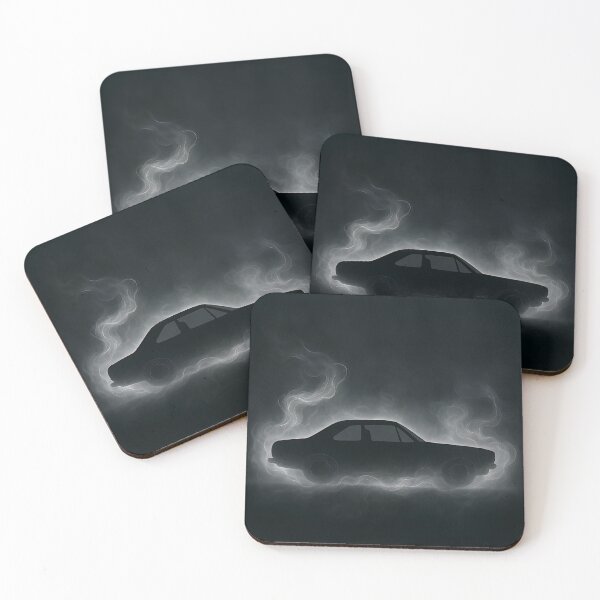 Item preview, Minimalist Car Silhouette with Silver Neon Smoke – Dark Moody designed and sold by PosterFuel.