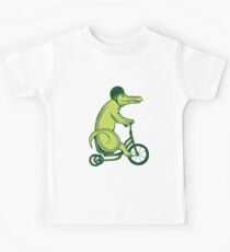 Krokodil auf Fahrrad Kinder T-Shirt