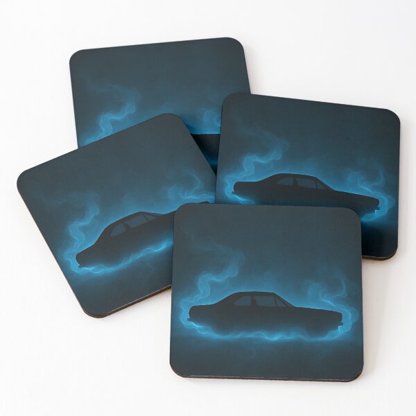 Item preview, Minimalist Car Silhouette with Blue Neon Smoke – Dark Moody designed and sold by PosterFuel.