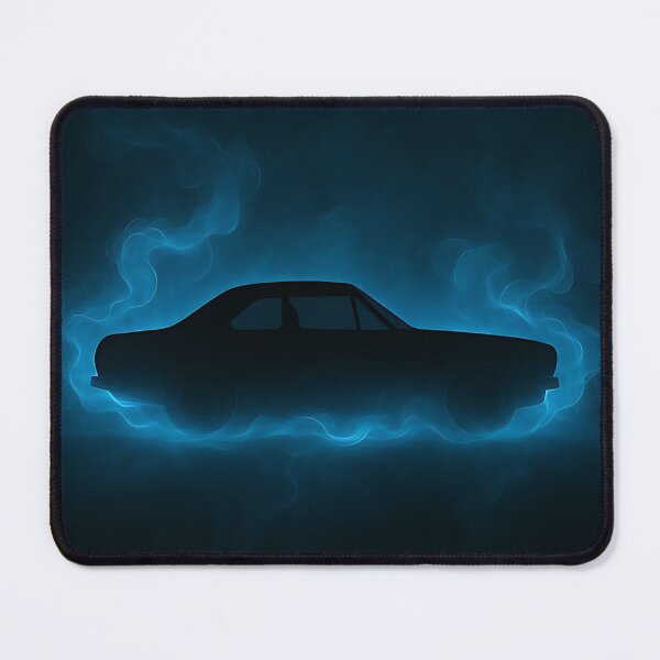 Item preview, Minimalist Car Silhouette with Blue Neon Smoke – Dark Moody designed and sold by PosterFuel.