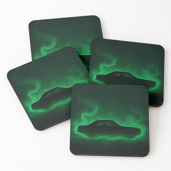 Item preview, Minimalist Car Silhouette with Green Neon Smoke – Dark Moody designed and sold by PosterFuel.