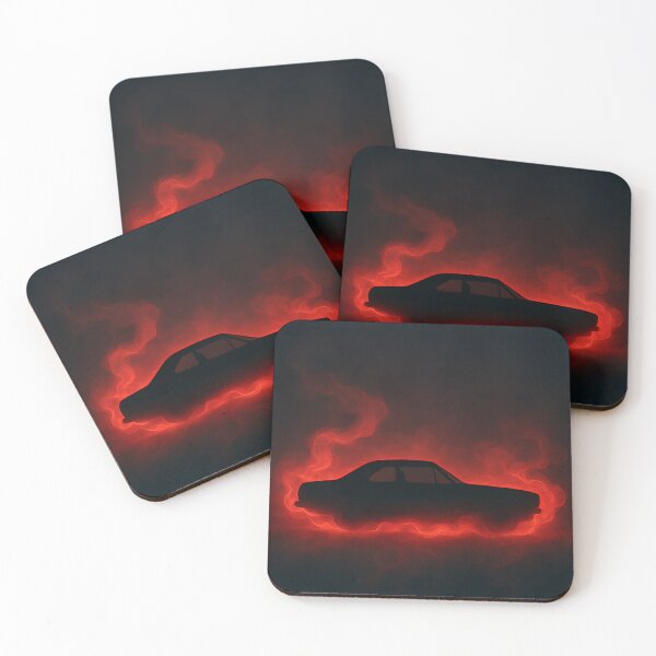 Item preview, Minimalist Car Silhouette with Red Neon Smoke – Dark Moody designed and sold by PosterFuel.
