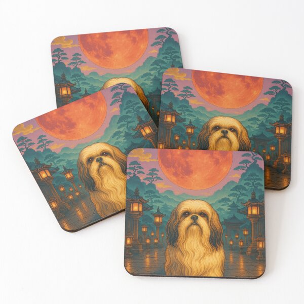 Item preview, Shih Tzu Retro Surreal Temple Lantern Poster designed and sold by Flying Doggo.
