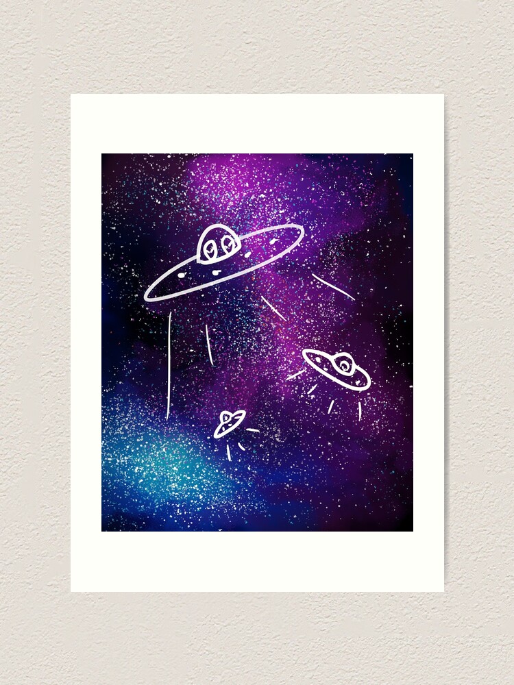 Impression Artistique Dessin Anime Ufo Aliens Dans La Galaxie Par Crisanonymous Redbubble