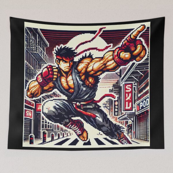 Item preview, Retro Pixelated Fighter in Action Street Scene. designed and sold by The-T-In-Retro.