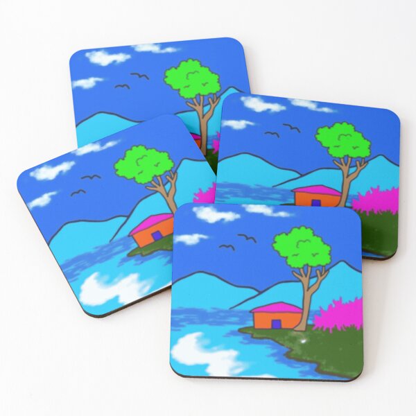 Item preview, Neon Lake House with Tree and Hills designed and sold by pryliacerston.
