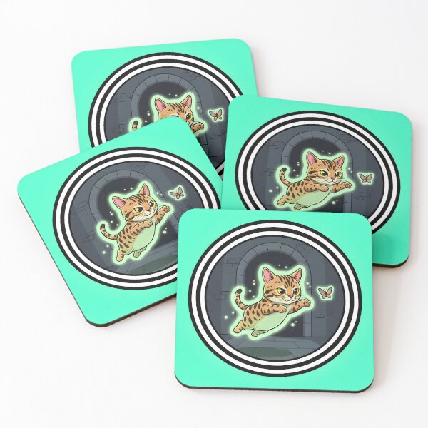Item preview, Flying cat chasing butterfly stickers behind silver cement wall and tiled floor designed and sold by jotcar.