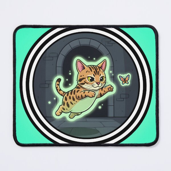 Item preview, Flying cat chasing butterfly stickers behind silver cement wall and tiled floor designed and sold by jotcar.