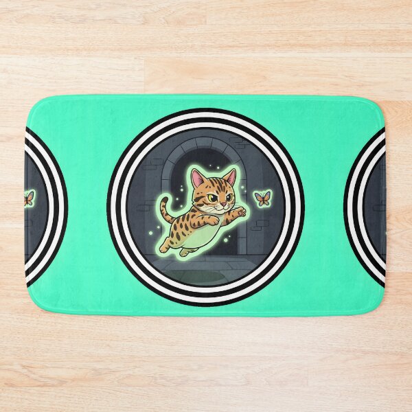 Item preview, Flying cat chasing butterfly stickers behind silver cement wall and tiled floor designed and sold by jotcar.