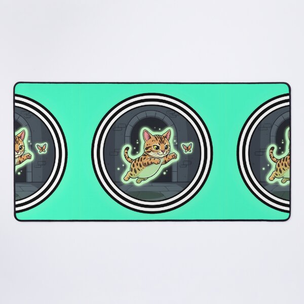 Item preview, Flying cat chasing butterfly stickers behind silver cement wall and tiled floor designed and sold by jotcar.