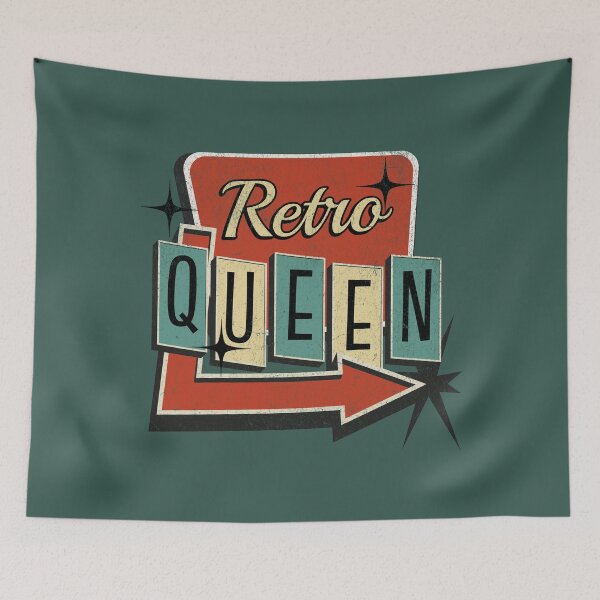 Aperçu de l'œuvre Panneau de motel rétro Queen style vintage vieilli bleu sarcelle créée et vendue par TackyTime.