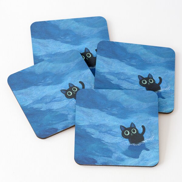 Item preview, Calm Cat Playing Gentle Blue Waves designed and sold by Cat-Wave-Dream.