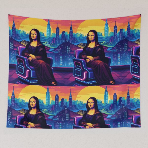 Item preview, Pixel Art Mona Lisa – Neon Cyberpunk Hover Chair Tee designed and sold by Cherry Peony.