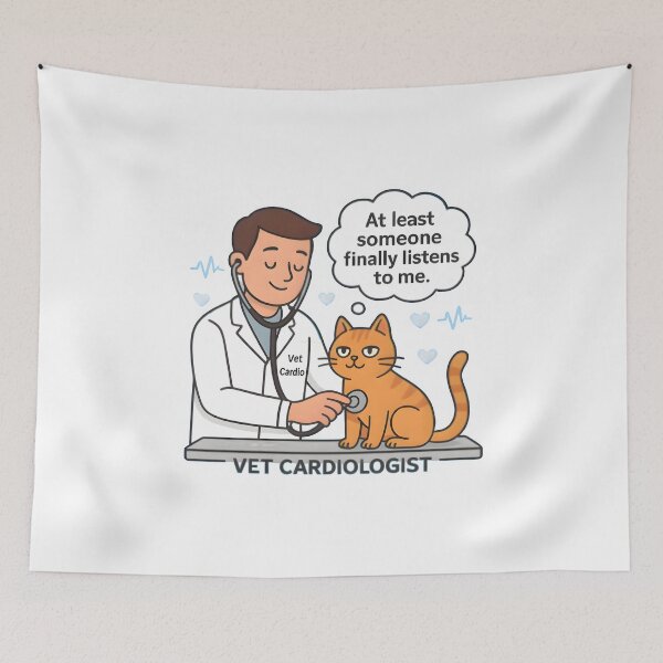 Item preview, Funny Cat at the Veterinarian Cardiologist – At Least Finally Someone Listens to Me designed and sold by Bettybee00.