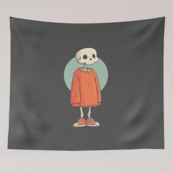 Item preview, Funny cartoon skeleton in an oversized sweater – Halloween streetwear designed and sold by Meiersbeste.