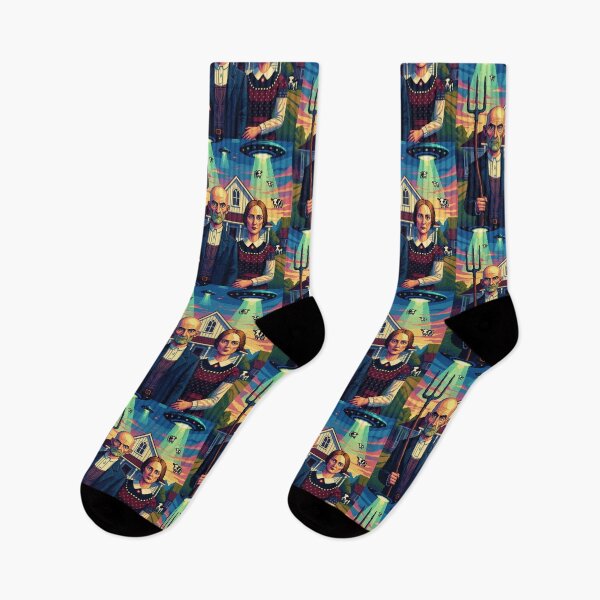 Item preview, Pixel Art American Gothic – Retro Farmer Tee designed and sold by Cherry Peony.