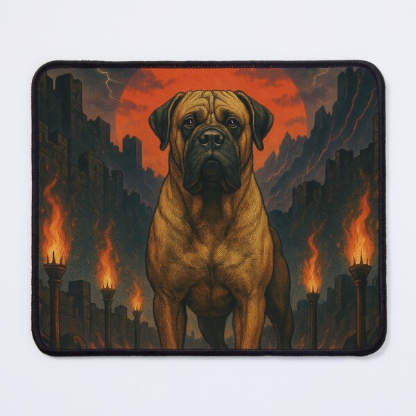 Item preview, Mastiff Retro Surreal Fortress Courtyard Poster designed and sold by Flying Doggo.