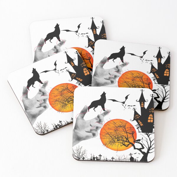 Item preview, Halloween Haunted House with Wolf and Full Moon – Spooky Night Illustration designed and sold by chillprint1.