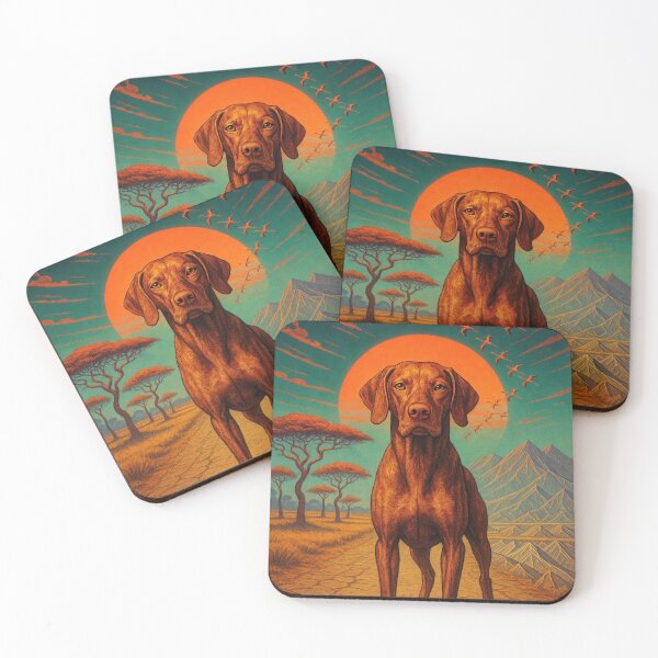 Item preview, Vizsla Retro Surreal Wilderness Savanna Poster designed and sold by Flying Doggo.