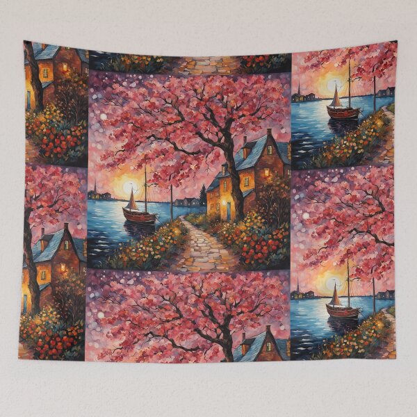 Item preview, Blossoms On Pink Sky, Sunset and Moon designed and sold by IvaRenee.