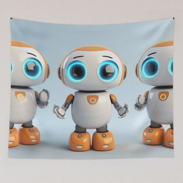 Item preview, Cute robot friendly digital assistant character with glowing blue lights, AI generated designed and sold by dvoevnore.