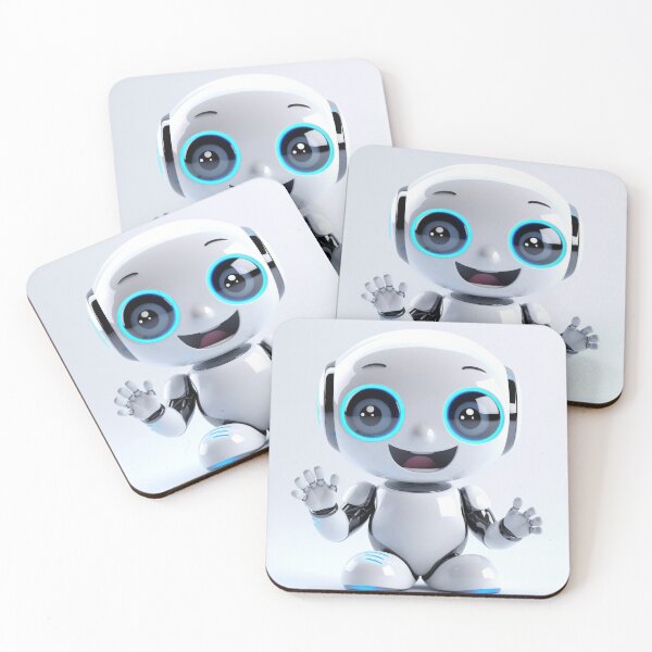 Item preview, Cute robot friendly digital assistant character with glowing blue lights, AI generated designed and sold by dvoevnore.