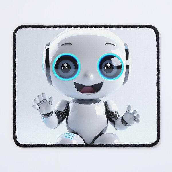 Item preview, Cute robot friendly digital assistant character with glowing blue lights, AI generated designed and sold by dvoevnore.
