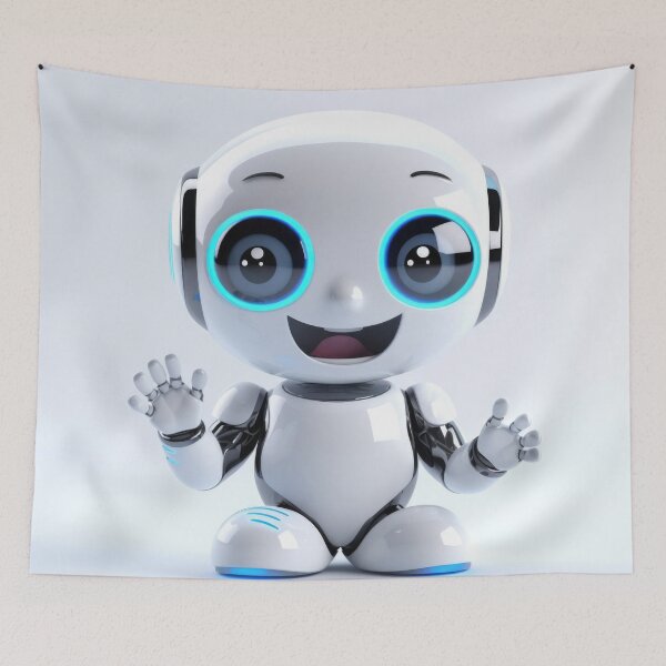 Item preview, Cute robot friendly digital assistant character with glowing blue lights, AI generated designed and sold by dvoevnore.