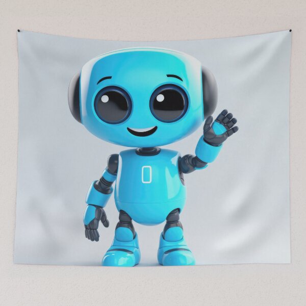 Item preview, Cute robot friendly digital assistant character with glowing blue lights, AI generated designed and sold by dvoevnore.