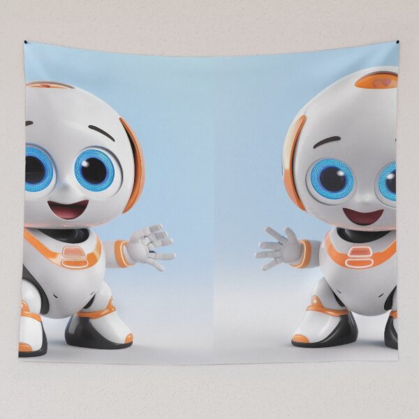 Item preview, Cute robot friendly digital assistant character with glowing blue lights, AI generated designed and sold by dvoevnore.