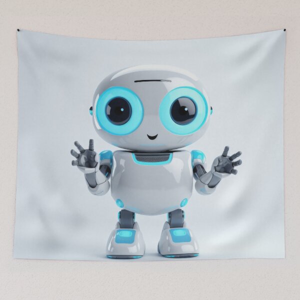 Item preview, Cute robot friendly digital assistant character with glowing blue lights, AI generated designed and sold by dvoevnore.