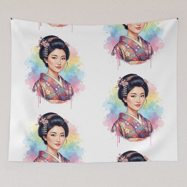 Item preview, Japanese woman in kimono. Watercolor wall art designed and sold by Planet Utoppia.