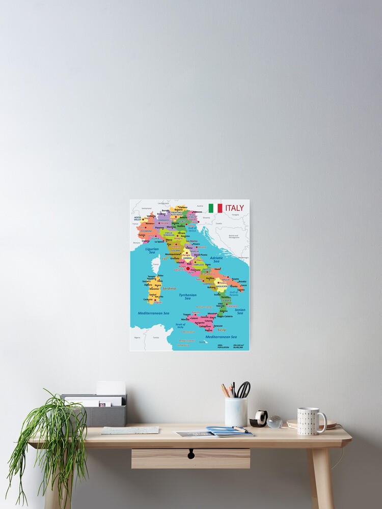 Italy map with regions and main cities | Sticker