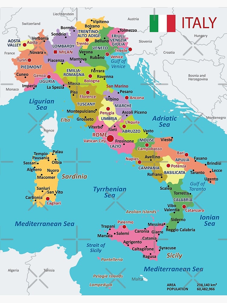 Italy map with regions and main cities | Sticker