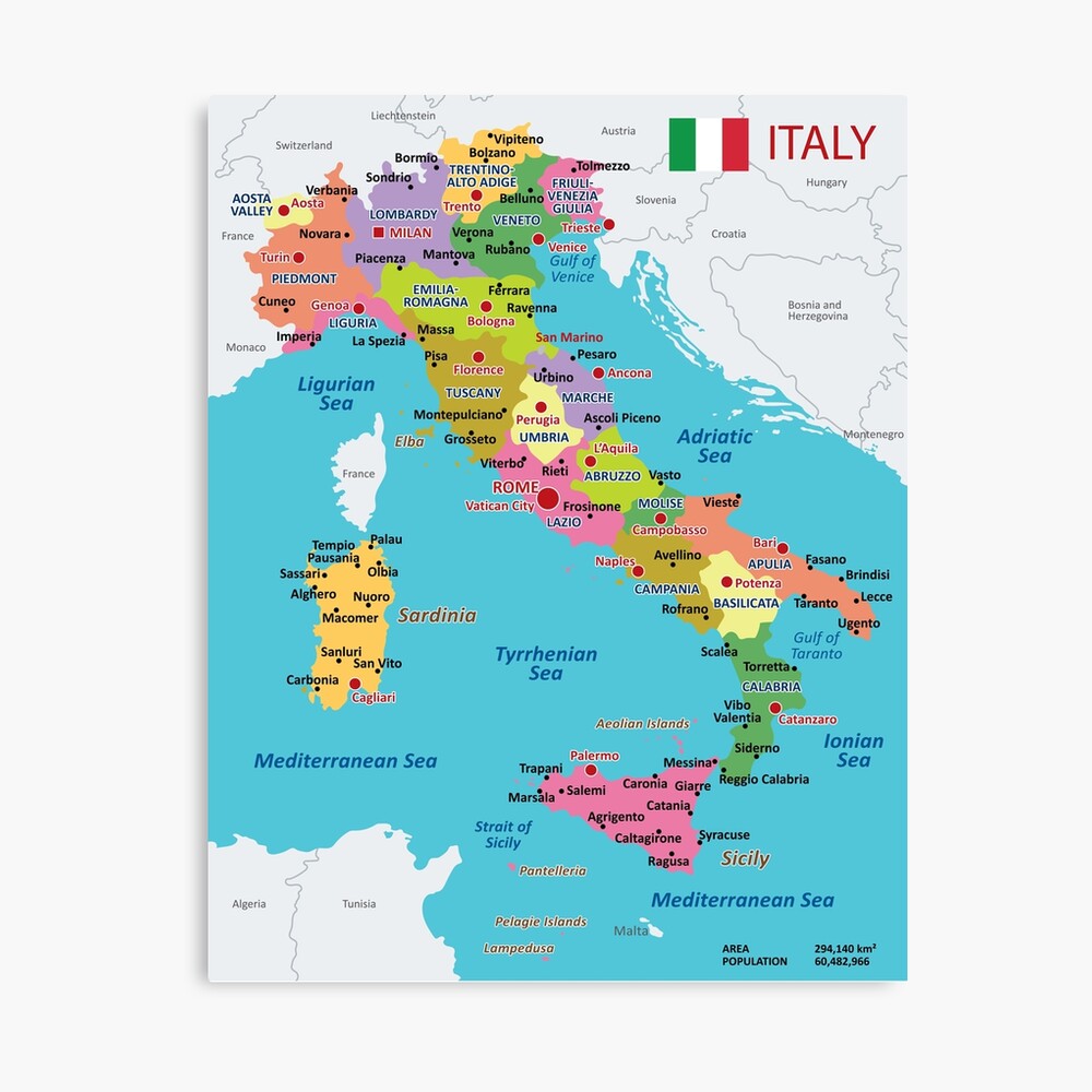 Italy map with regions and main cities | Sticker