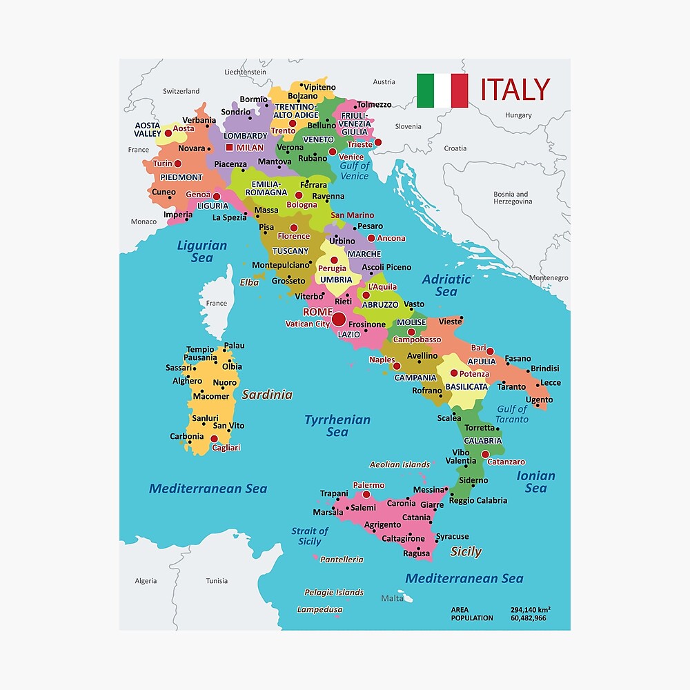 Italy map with regions and main cities | Sticker