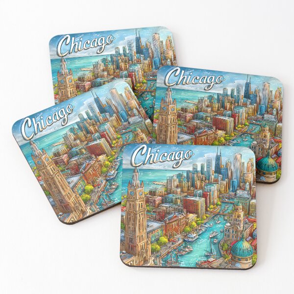 Item preview, llustrated Map of  Chicago with Waterways and Boats designed and sold by Artessie.