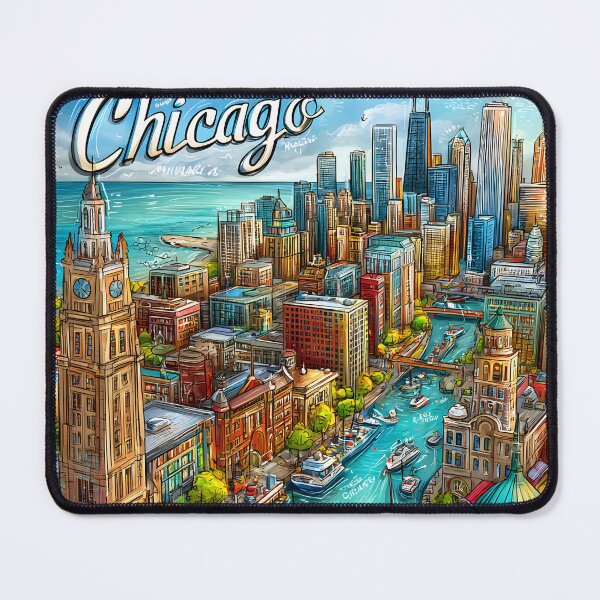 Item preview, llustrated Map of Chicago with Waterways and Boats designed and sold by Artessie.