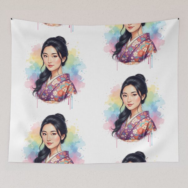 Item preview, Japanese woman in kimono. Watercolor wall art designed and sold by Planet Utoppia.