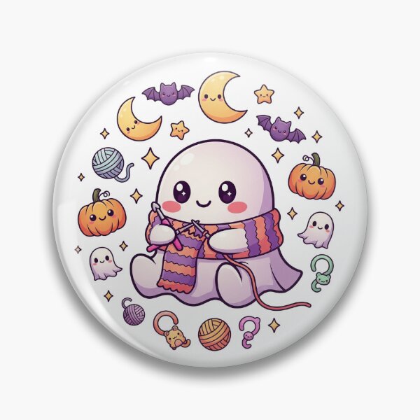Artikelvorschau, Kawaii Häkelgeist – Süßes Halloween-Basteldesign mit Garn und Häkelnadeln entworfen und verkauft von Grind-Stitch.